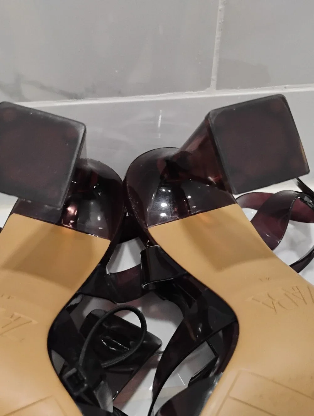 Zara Dark Burgundy Transparent Strappy Heel Sandal